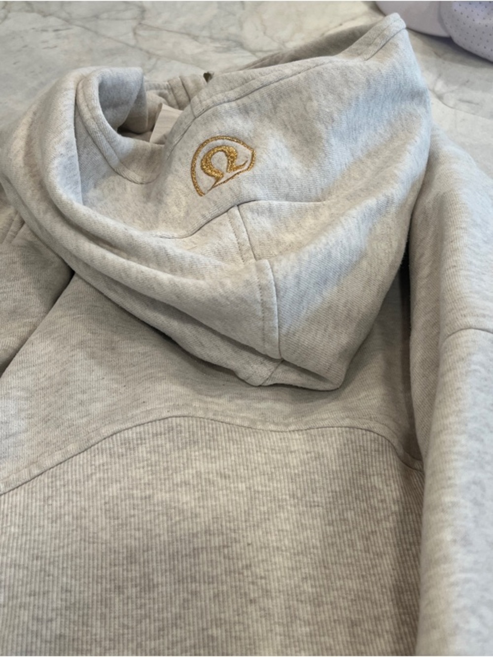 Lululemon Light Gray Oversized Scooba Half-Zip Hoodie with Gold Zipper. - Picture 2 of 2